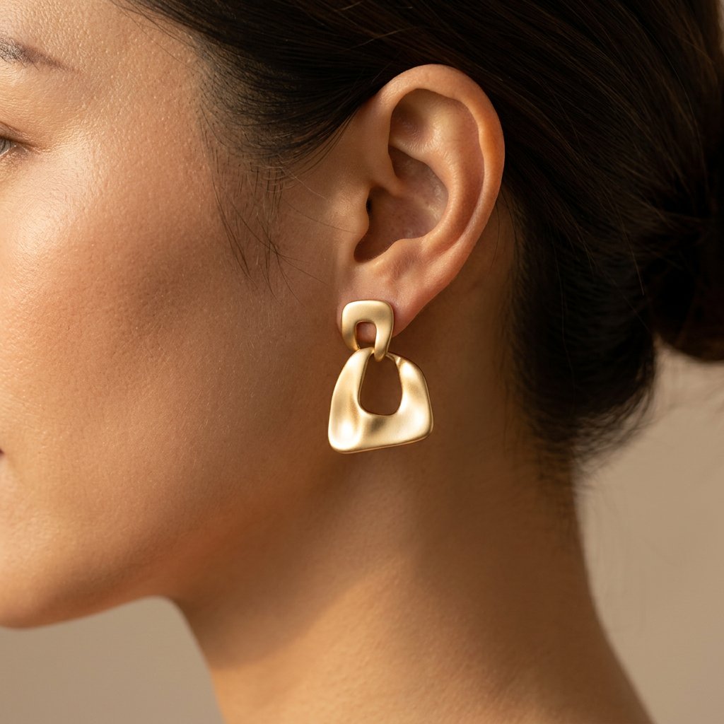 Brushed Gold Hollow Square Drop Earrings