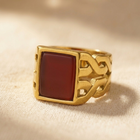 Gold Square Red Agate Statement Ring