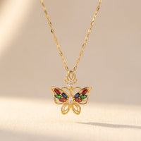 Gold Multicolor Gemstone Butterfly Necklace