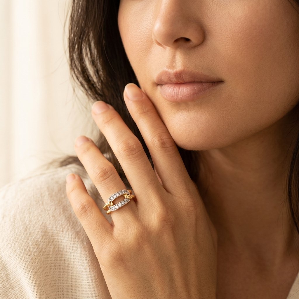 Gold Rope Twist Diamond Pavé Link Ring