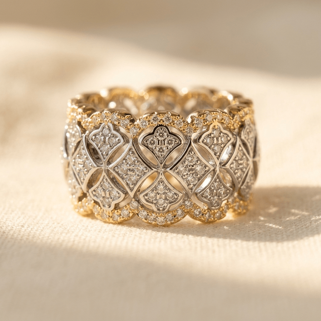 Luxurious Zirconia Inlaid Wide Statement Ring
