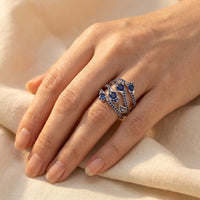 Silver Blue Sapphire Oval Wrap Ring