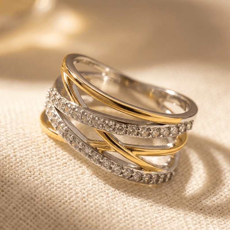 Silver Gold Crossover Cubic Zirconia Ring