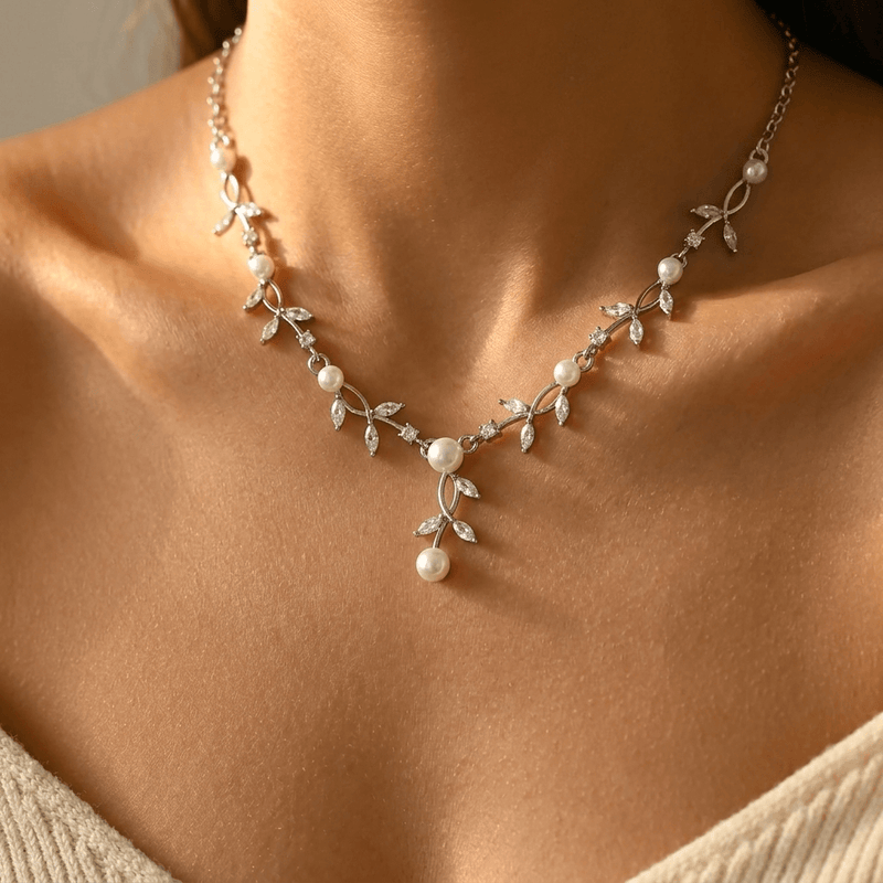 Silver Jewelry Set Necklace Earrings