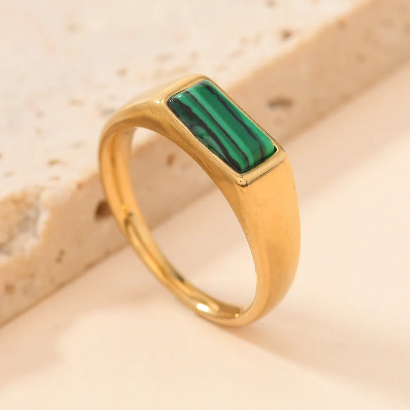 Sleek Rectangular Gemstone Gold Rings