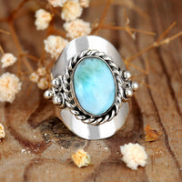 Vintage Style Oval Larimar Silver Boho Ring