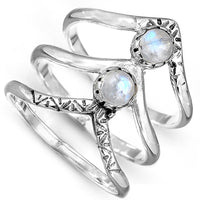 Bohemian Triple Chevron Rainbow Moonstone Silver Ring