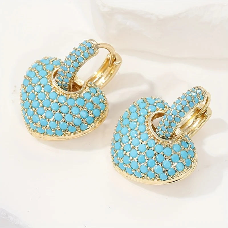 Turquoise Heart Pavé Lock Earrings