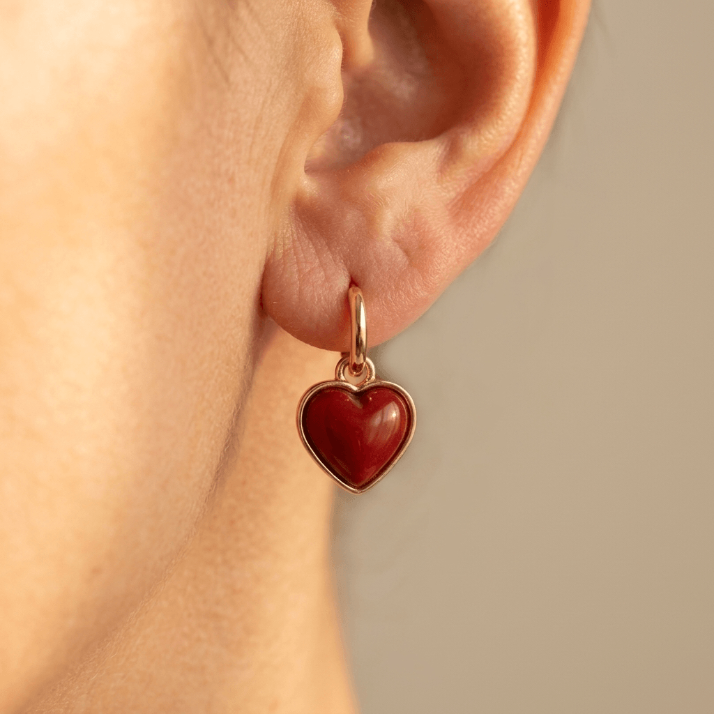 Red Heart Jewelry Set Pendant Necklace Earrings