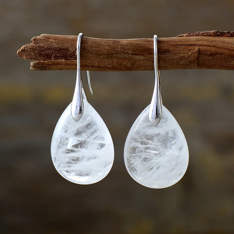 Elegant Clear Quartz Teardrop Earrings