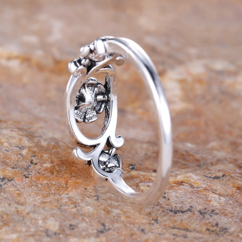 Vintage Bohemian Design Silver Plated Flower Ring