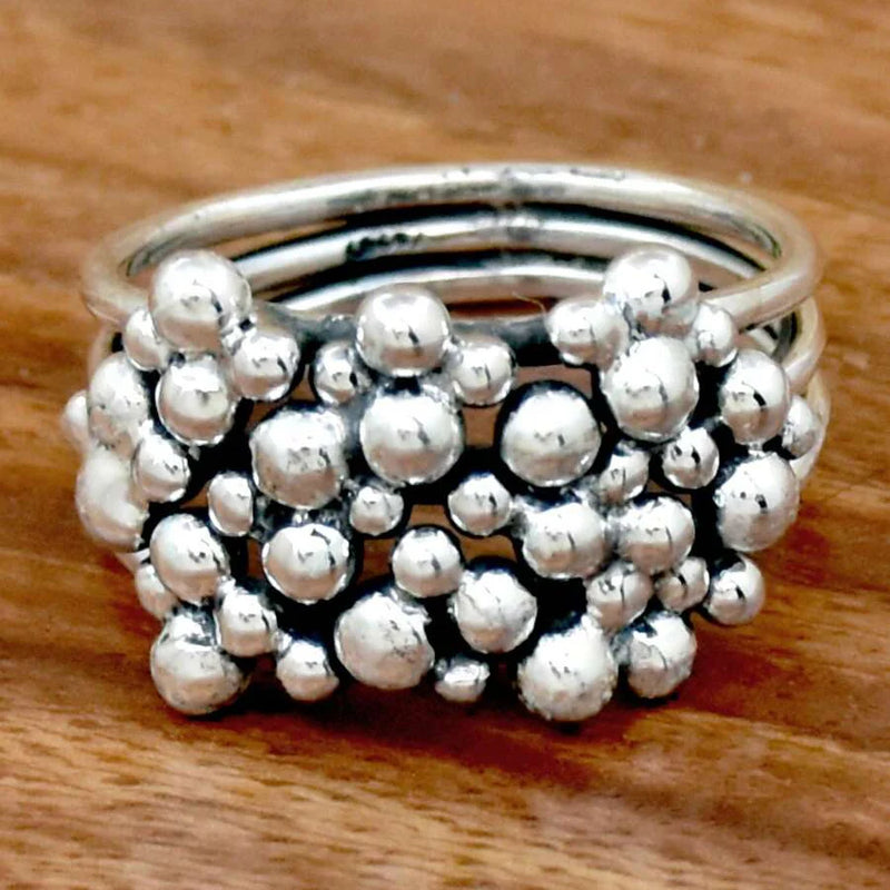 Vintage Bohemian Style Silver Tone Multi Layer Cluster Ring