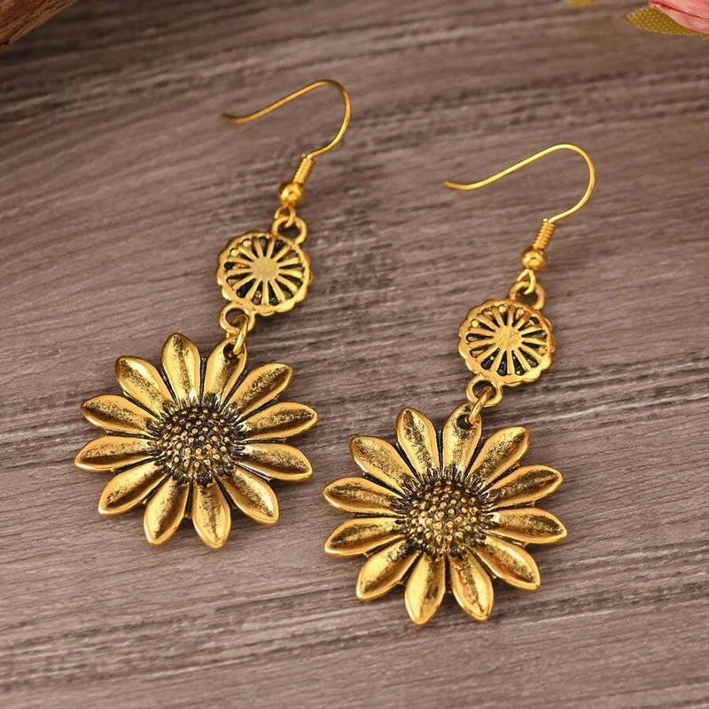 Vintage Bohemian Sunflower Pendant Earrings
