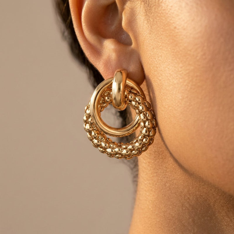 Vintage Gold Beaded Double Hoop Earrings
