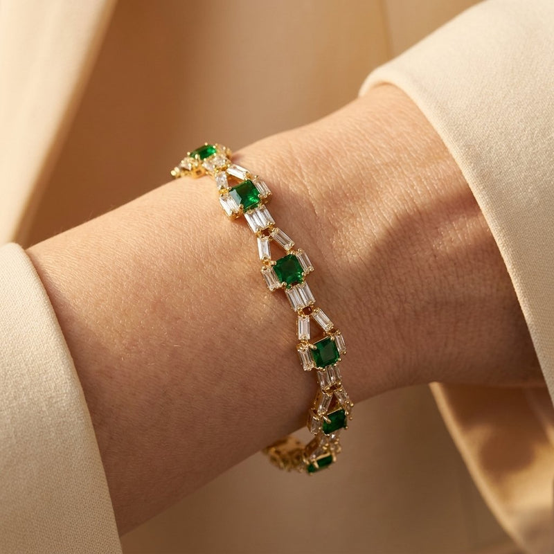 Vintage Gold Emerald Baguette Tennis Bracelet