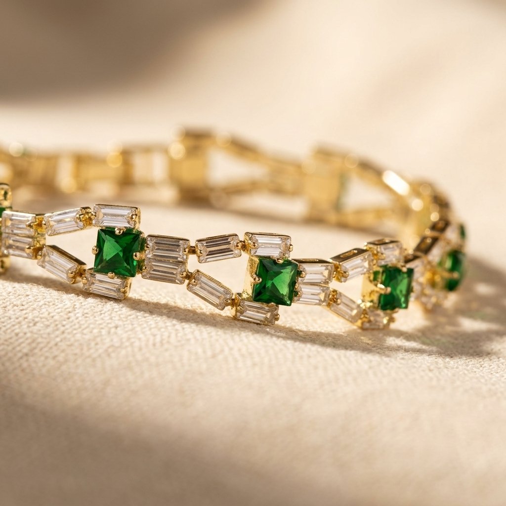 Vintage Gold Emerald Baguette Tennis Bracelet