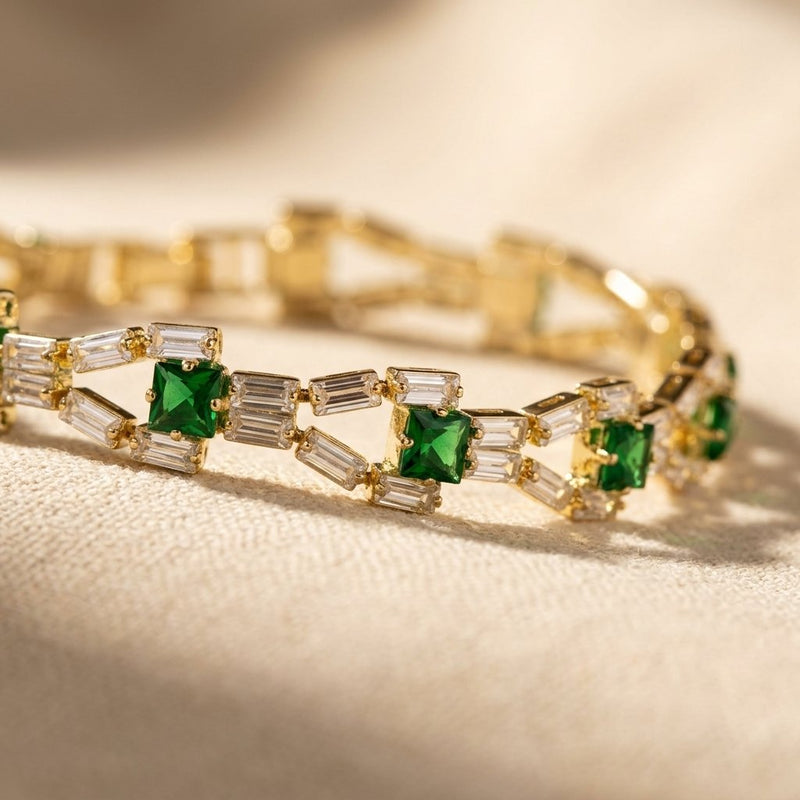 Vintage Gold Emerald Baguette Tennis Bracelet
