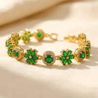 Vintage Gold Emerald Green Floral Bracelet