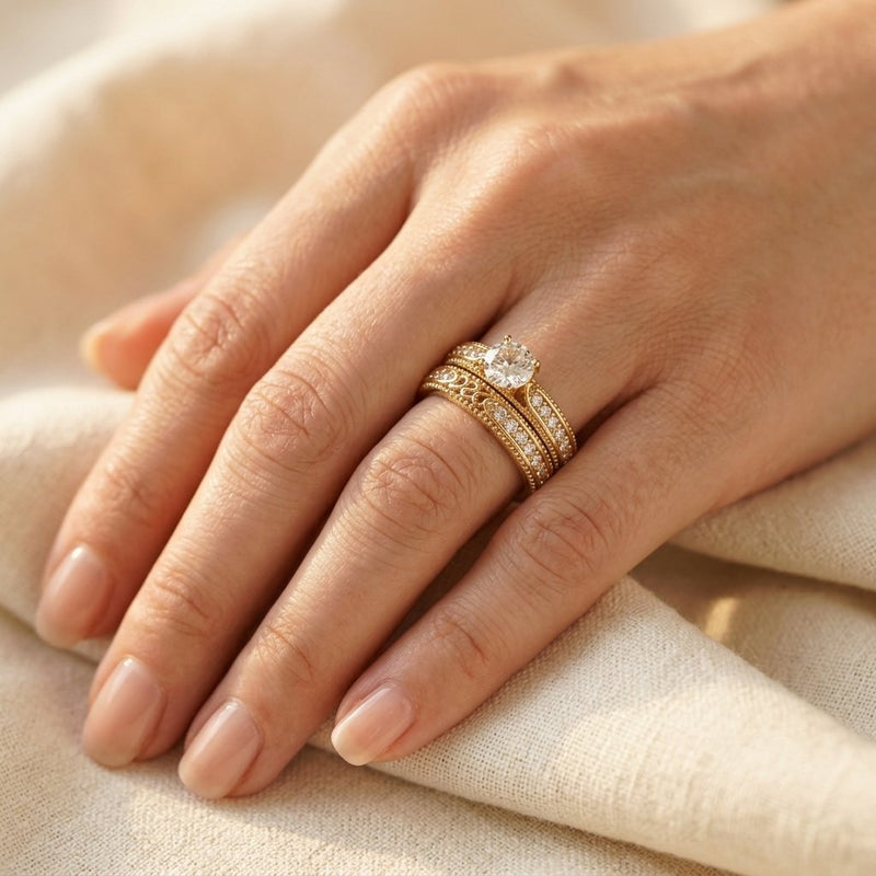 Vintage Gold Filigree Round Cubic Zirconia Ring