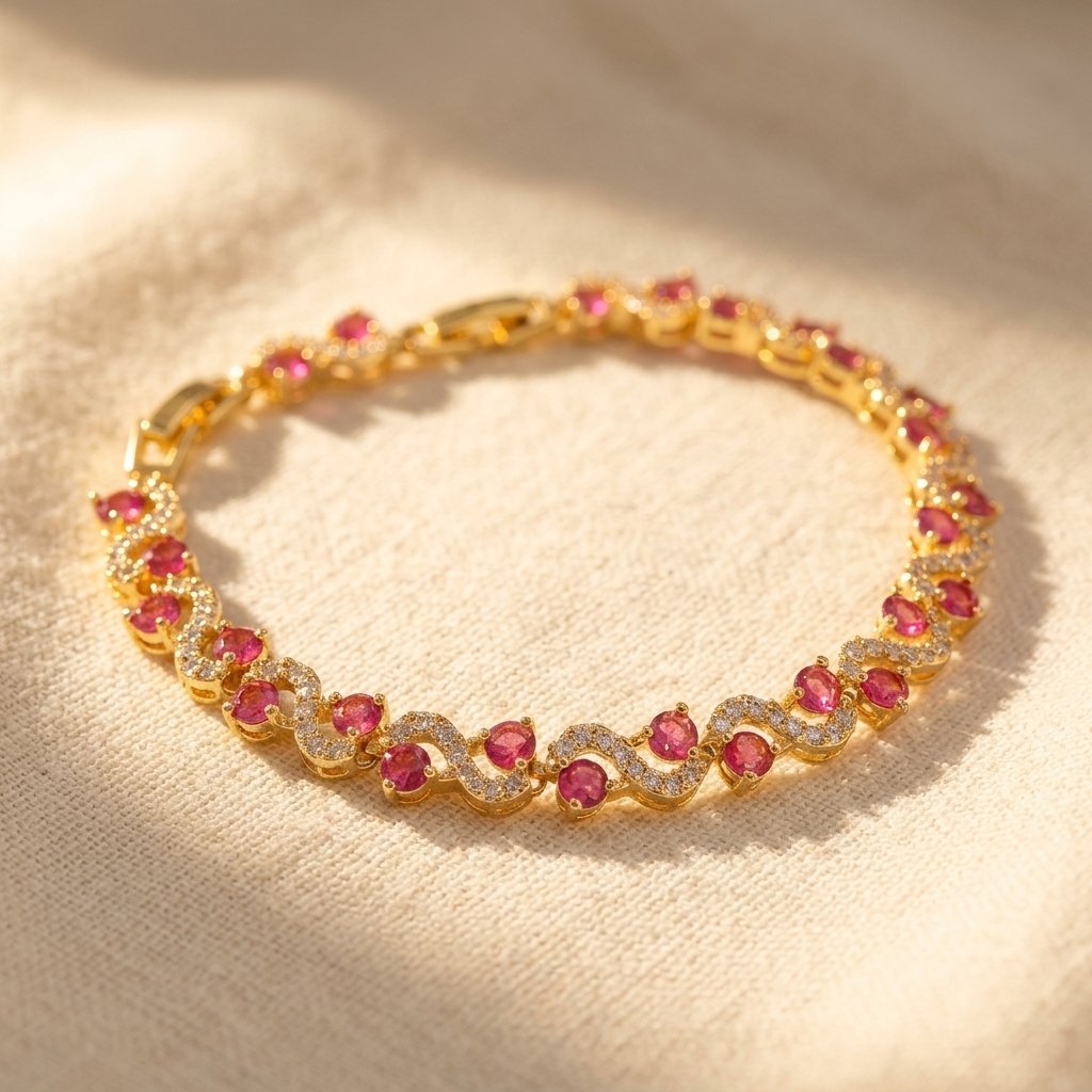 Vintage Gold Ruby Wave Tennis Bracelet