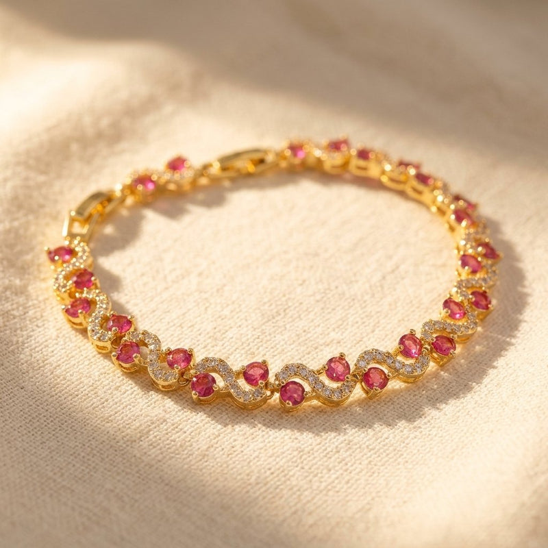 Vintage Gold Ruby Wave Tennis Bracelet