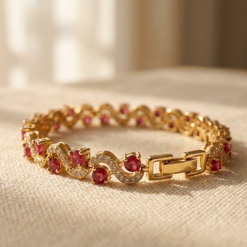 Vintage Gold Ruby Wave Tennis Bracelet