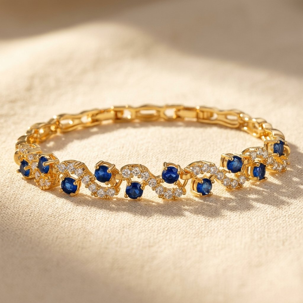 Vintage Gold Sapphire Wave Tennis Bracelet