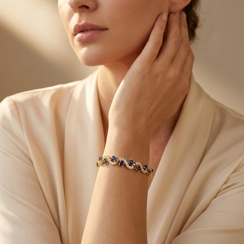 Vintage Gold Sapphire Wave Tennis Bracelet