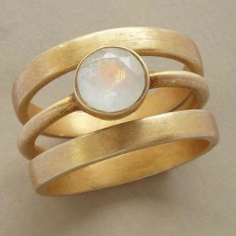 Vintage Moonstone Gold Triple Band Artisan Ring