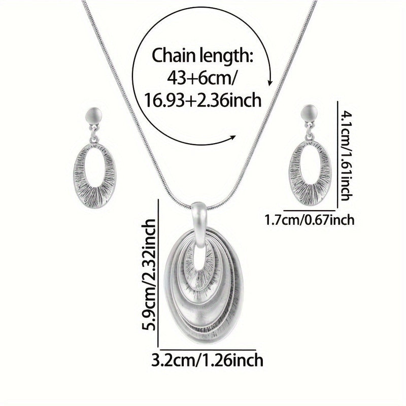 Vintage Silvery Multi Layer Necklace And Earrings Set