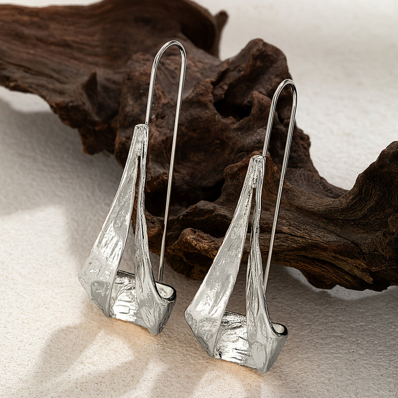 Vintage Style Hollow Geometric Hammered Pendant Earrings