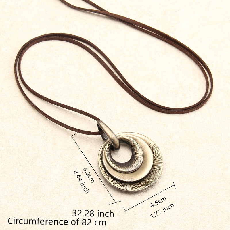 Vintage Style Layered Zinc Alloy Disc Long Pendant Necklace
