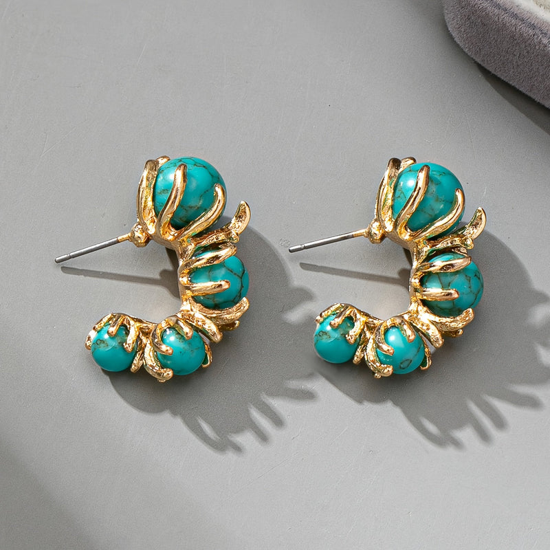 Vintage Turquoise Beaded Flower Design Earrings
