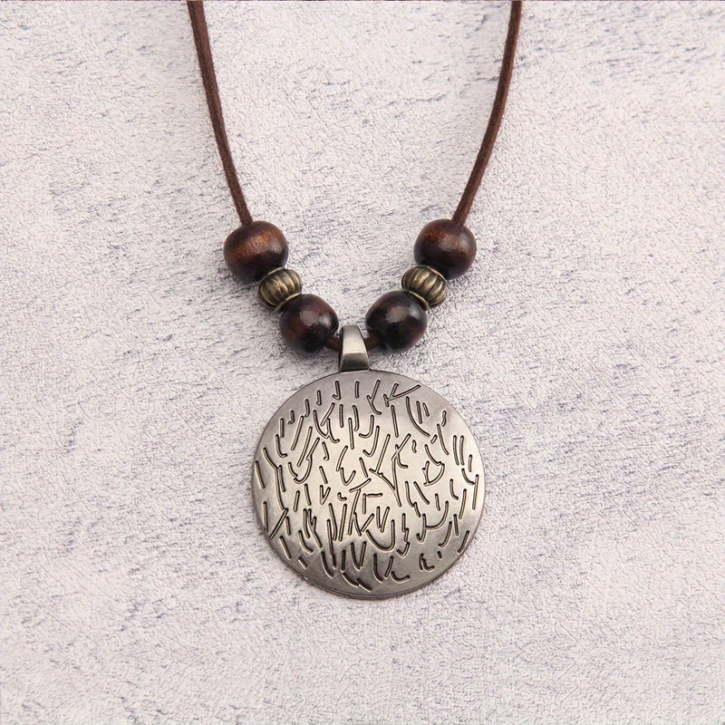 Vintage Twelve Constellations Wooden Beaded Pendant Necklace