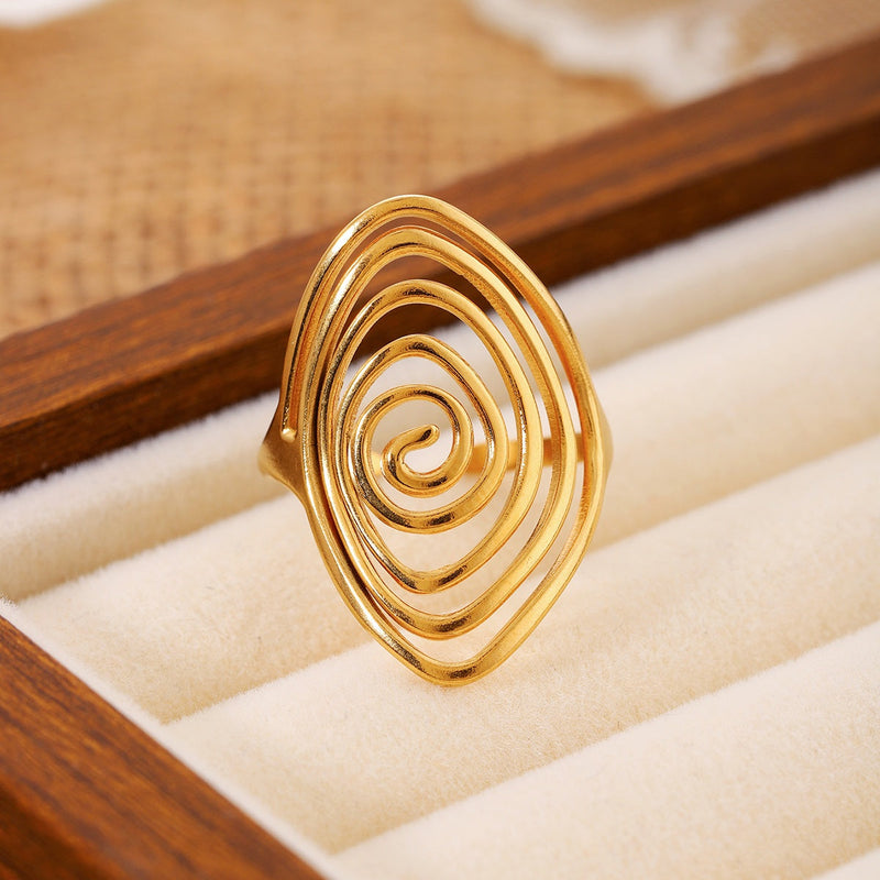 Vortex Sculptural Spiral Gold Statement Ring
