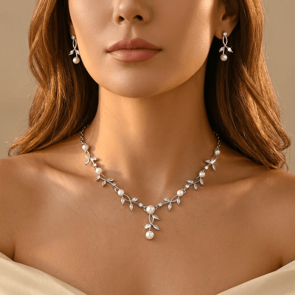 Silver Jewelry Set Necklace Earrings