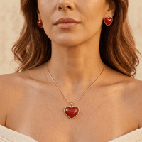 Red Heart Jewelry Set Pendant Necklace Earrings